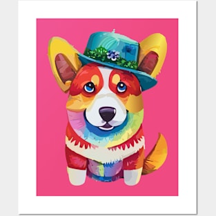 Colorful Corgi in a Hat Posters and Art